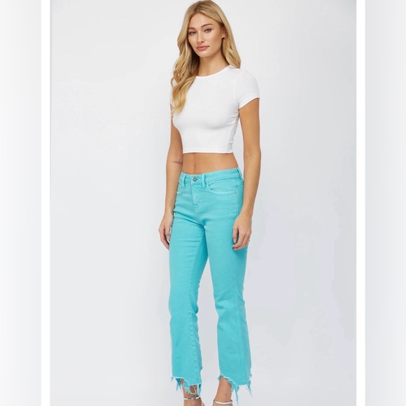 New Mica Crop Flare Aqua Blue Women's Jeans - Picture 2 of 4